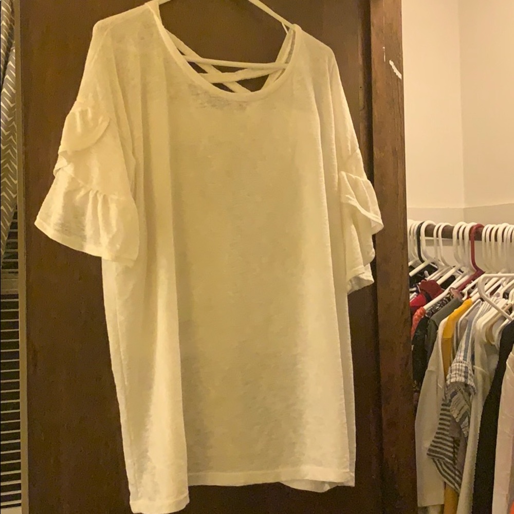 White ruffle sleeve shirt